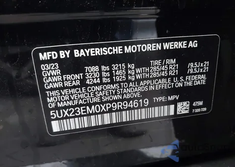 2023 BMW X7 xDrive40I z USA, uszkodzony, nr VIN 5UX23EM0XP9R94619